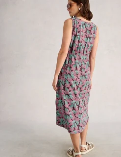 Jersey V-Neck Midi Drawstring Waisted Dress