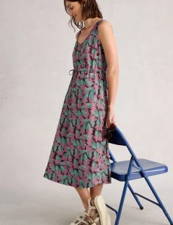 Jersey V-Neck Midi Drawstring Waisted Dress