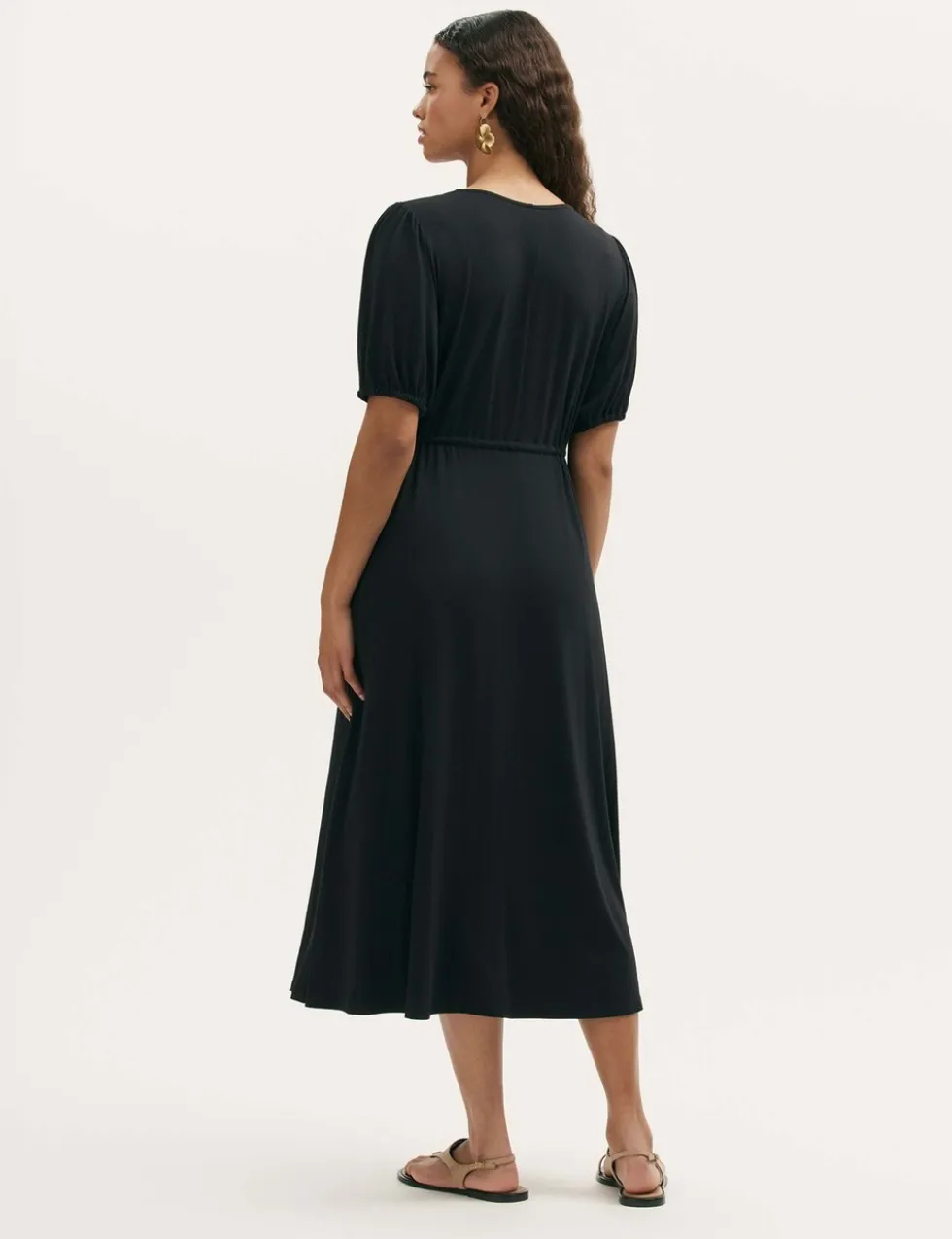 Jersey V-Neck Midi Waisted Dress