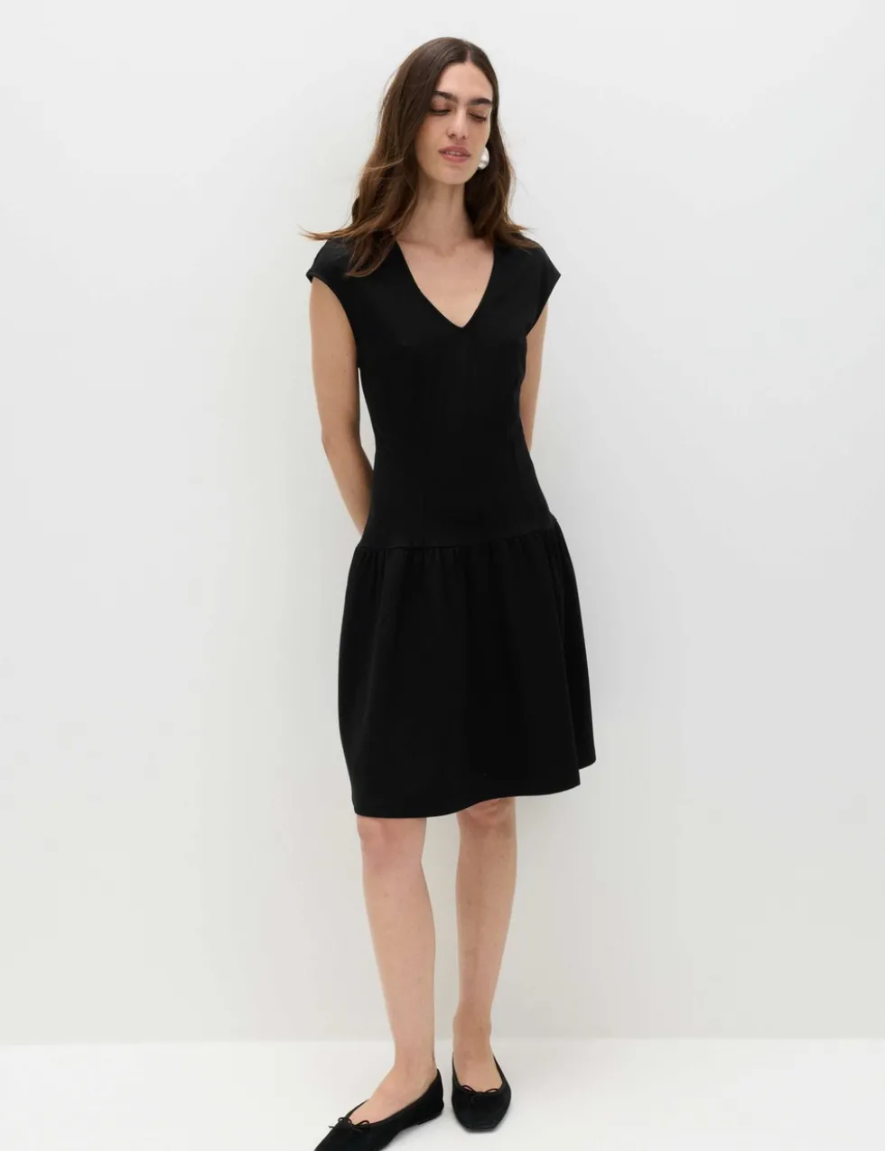 Jersey V-Neck Mini Drop Waist Skater Dress