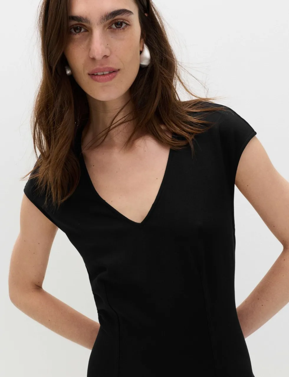 Jersey V-Neck Mini Drop Waist Skater Dress
