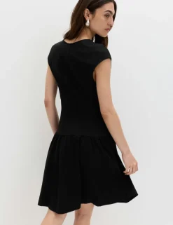Jersey V-Neck Mini Drop Waist Skater Dress