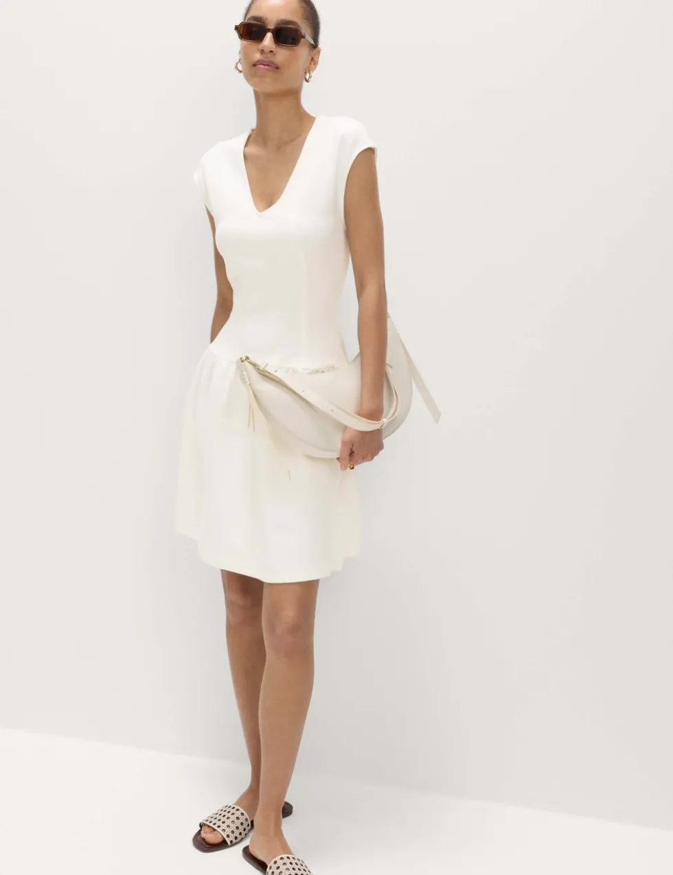 Jersey V-Neck Mini Drop Waist Skater Dress