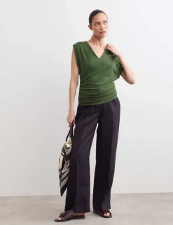 Jersey V-Neck Ruched Top