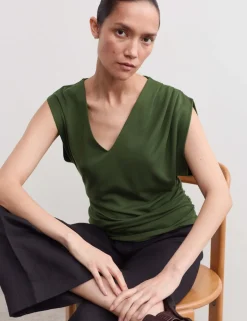 Jersey V-Neck Ruched Top