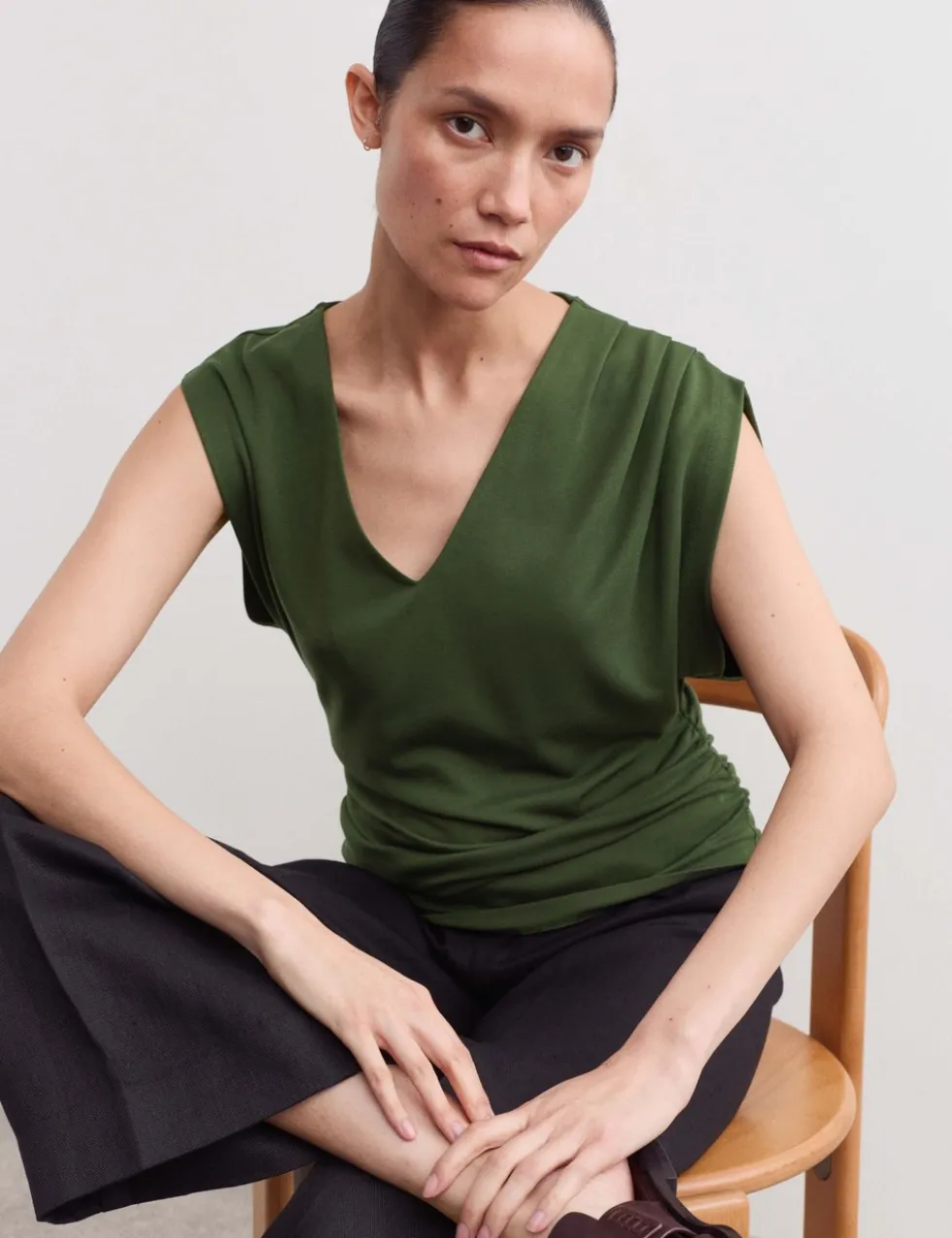 Jersey V-Neck Ruched Top