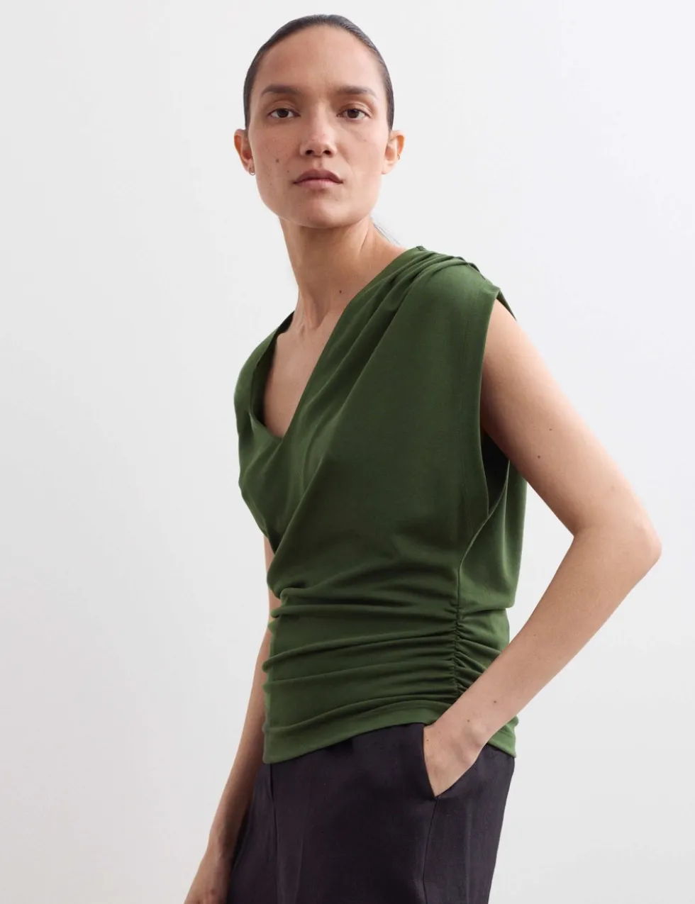 Jersey V-Neck Ruched Top