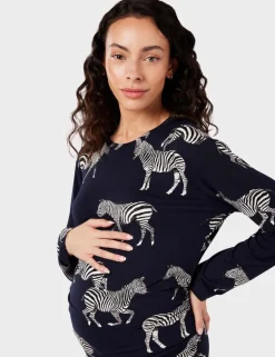 Jersey Zebra Print Crew Neck Maternity Pyjama Set
