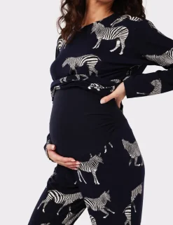 Jersey Zebra Print Crew Neck Maternity Pyjama Set