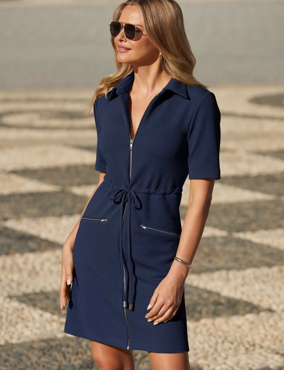 Jersey Zip Up Knee Length Shift Dress