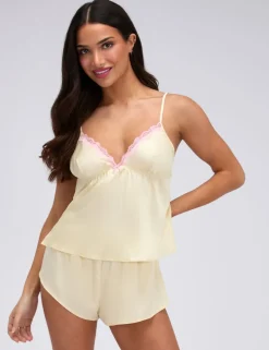 Kaya Satin Lace Trim Shortie Set