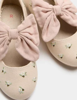 Kids' Embroidered Bow Ballet Shoes (4 Small - 2 Large)