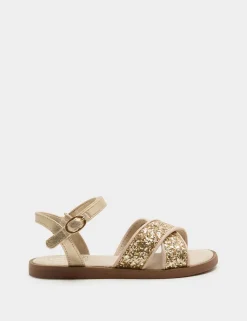 Kids' Glitter Cross Strap Sandals (4 Small-2 Large)