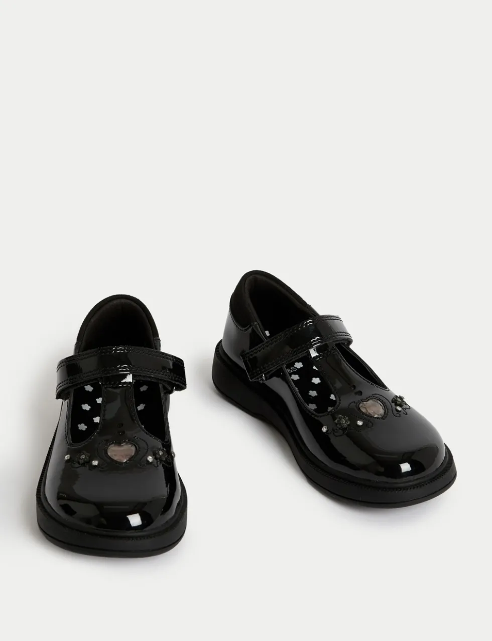 Kids' Leather Heart Riptape School Shoes (8 Small-2 Large)