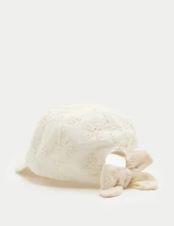 Kids' Pure Cotton Broderie Bow Back Cap (3-13 Yrs)