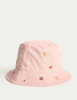 Kids' Pure Cotton Embroidered Bucket Hat (1-13 Yrs)