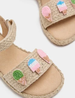 Kids' Raffia Ice Cream Beaded Sandals (4 Small-2 Large)