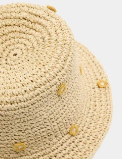 Kids’ Straw Raffia Embroidered Flower Hat