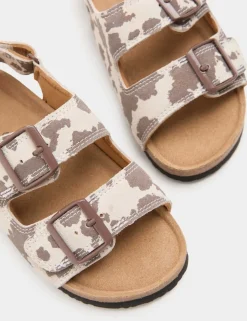 Kids' Suede Cow Print Footbed Sandals (4 Small-2 Large)