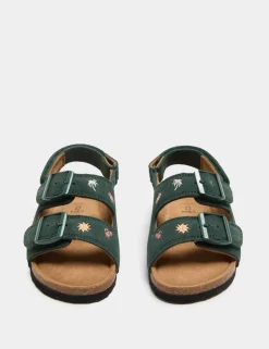 Kids’ Suede Embroidered Beach Footbed Sandals (4 Small-2 Large)