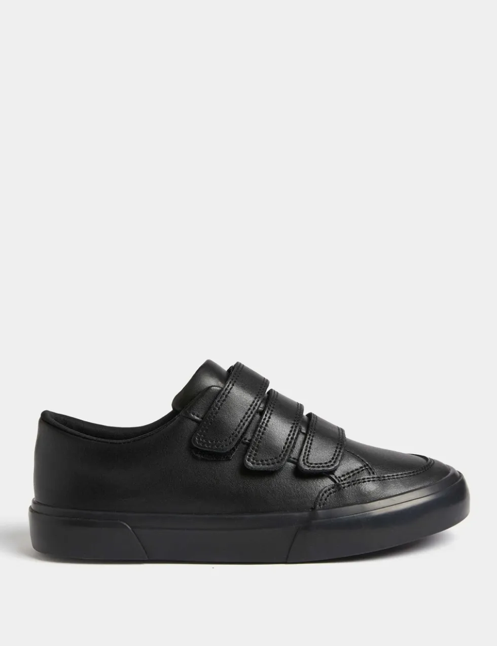 Kids' Triple Riptape Leather School Shoes (2½ Large - 9 Large)