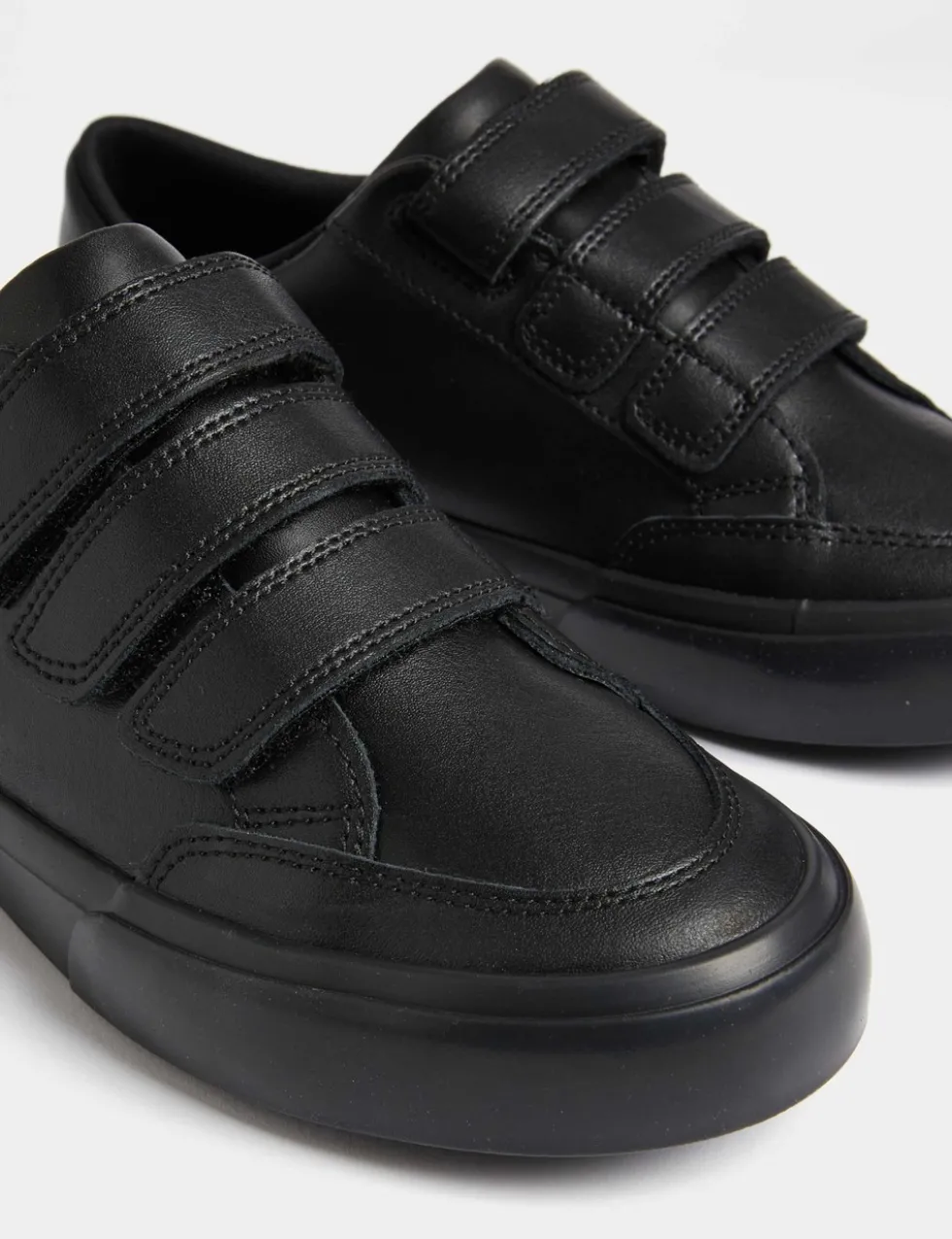 Kids' Triple Riptape Leather School Shoes (2½ Large - 9 Large)