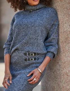 Knitted Buckle Detail Midaxi Pencil Skirt
