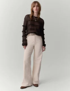 Knitted Crew Neck Ruffle Jumper with Mohair