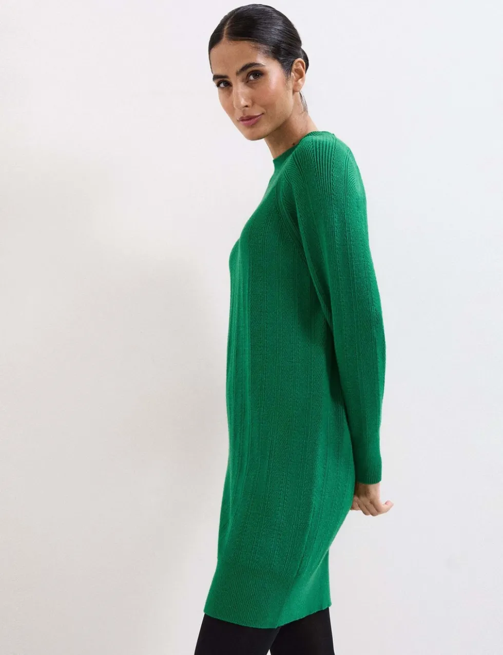 Knitted Textured Round Neck Mini Jumper Dress