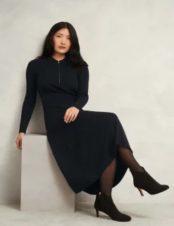 Knitted Zip Neck Midi Dress
