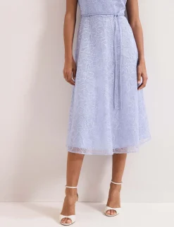 Lace Belted Midi Shift Dress