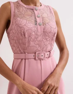 Lace Belted Wide Leg Jumpsuit