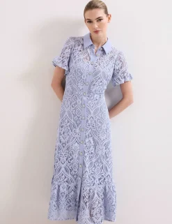 Lace Collared Midi Shirt Dress
