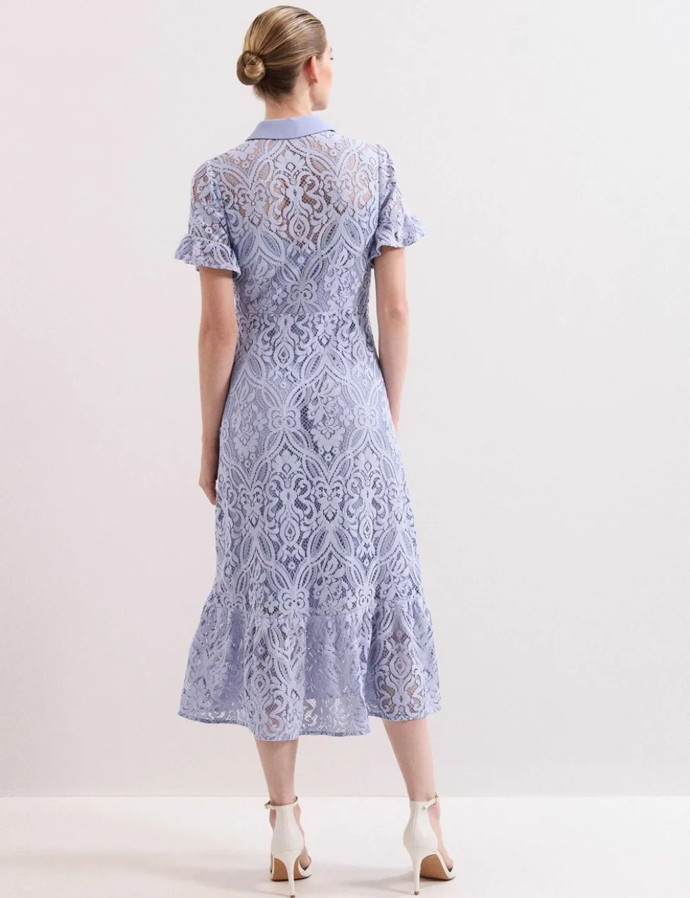 Lace Collared Midi Shirt Dress