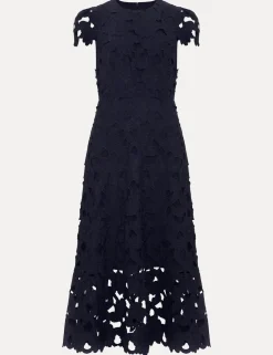 Lace Cutwork Detail Midi Skater Dress