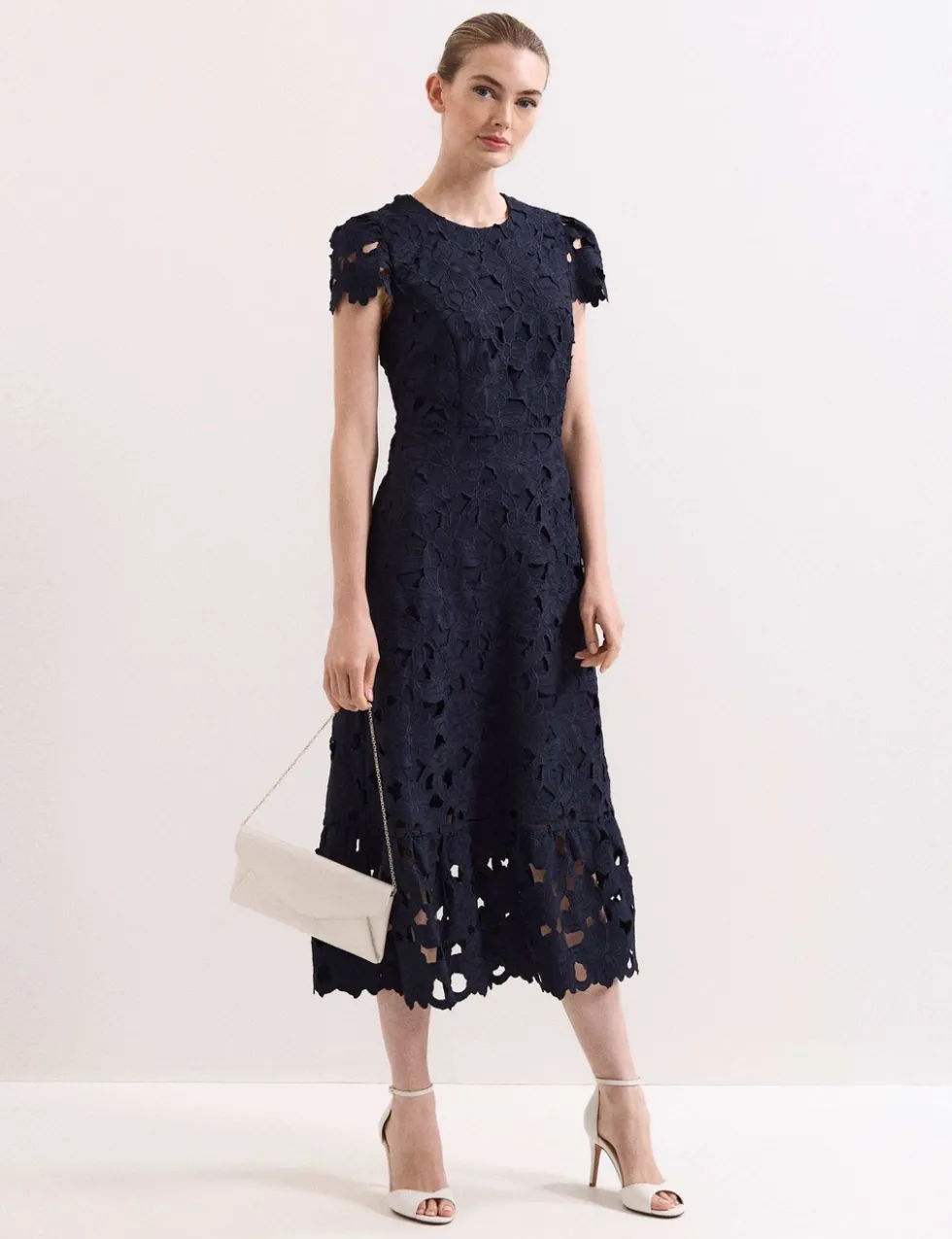 Lace Cutwork Detail Midi Skater Dress