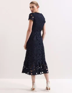 Lace Cutwork Detail Midi Skater Dress