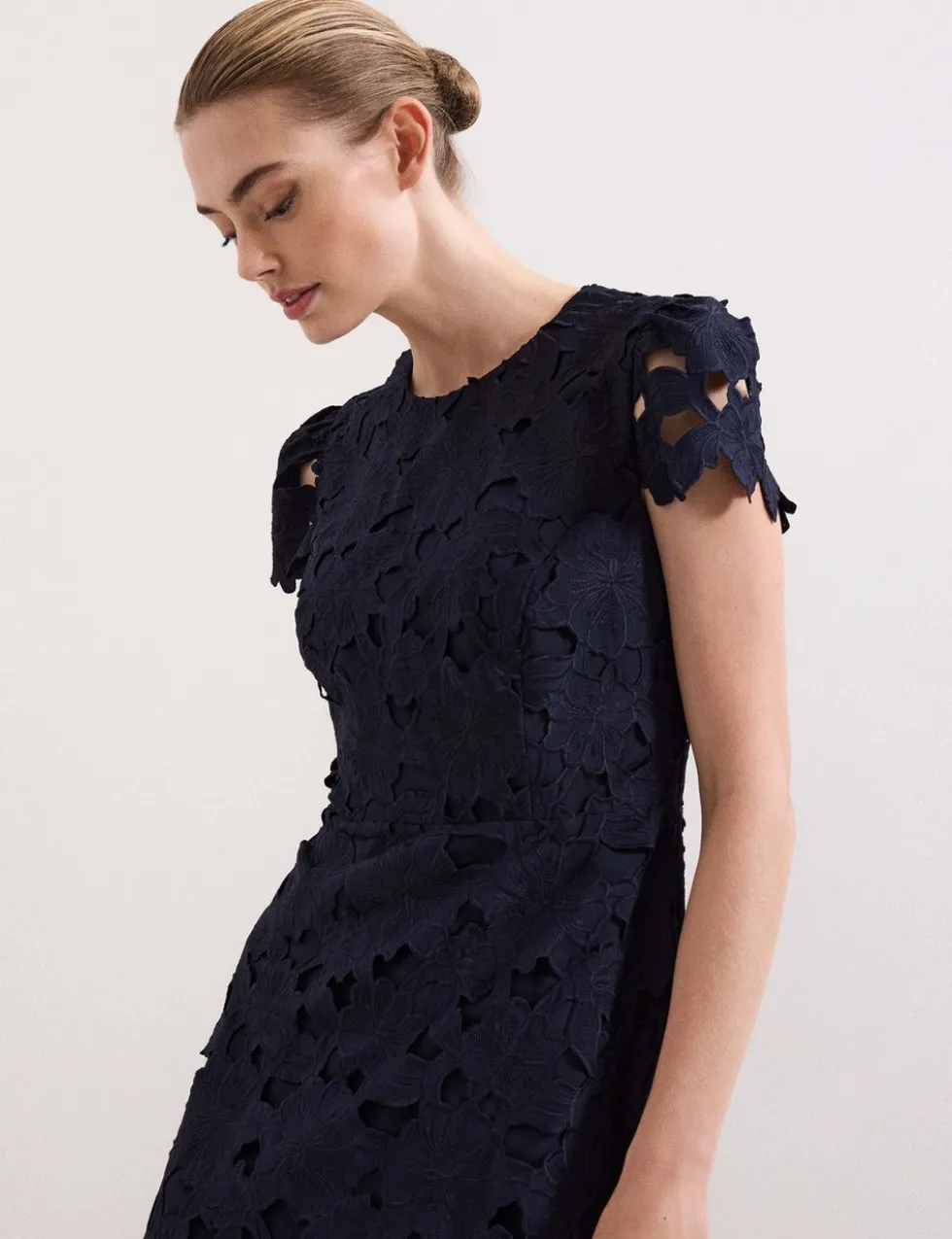Lace Cutwork Detail Midi Skater Dress