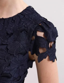 Lace Cutwork Detail Midi Skater Dress