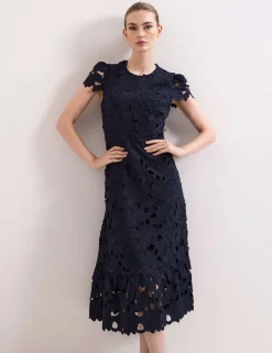Lace Cutwork Detail Midi Skater Dress
