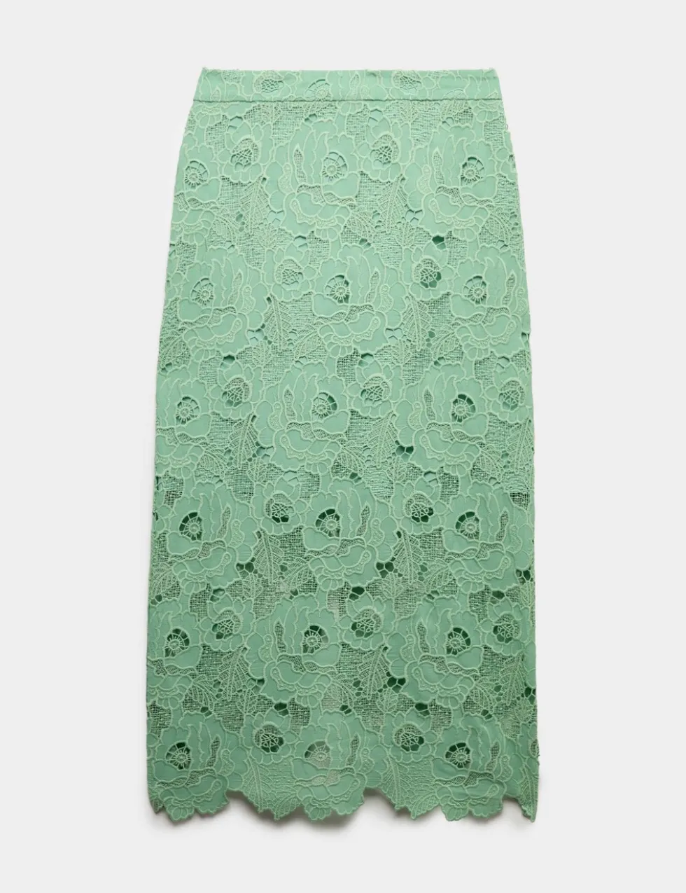 Lace Cutwork Detail Midi Pencil Skirt