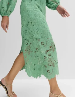 Lace Cutwork Detail Midi Pencil Skirt