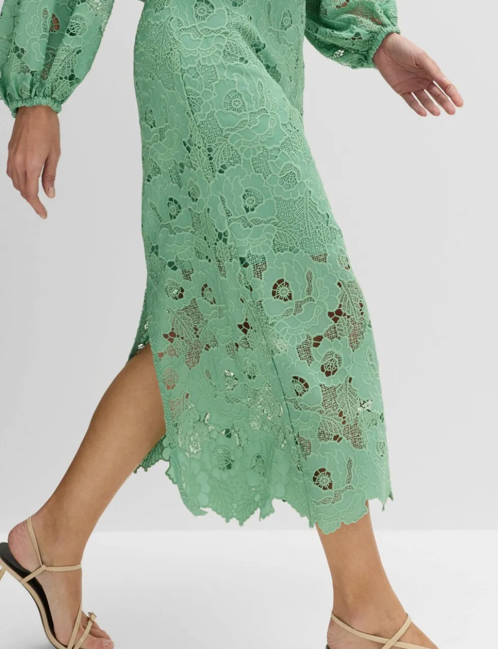 Lace Cutwork Detail Midi Pencil Skirt
