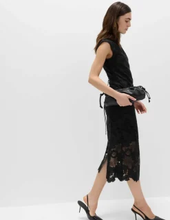 Lace Cutwork Detail Midi Column Dress