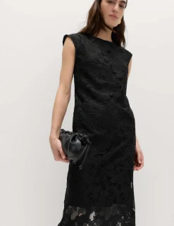 Lace Cutwork Detail Midi Column Dress