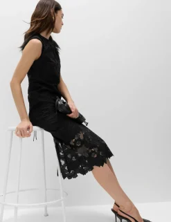 Lace Cutwork Detail Midi Column Dress