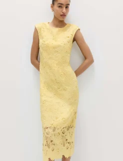 Lace Cutwork Detail Midi Column Dress