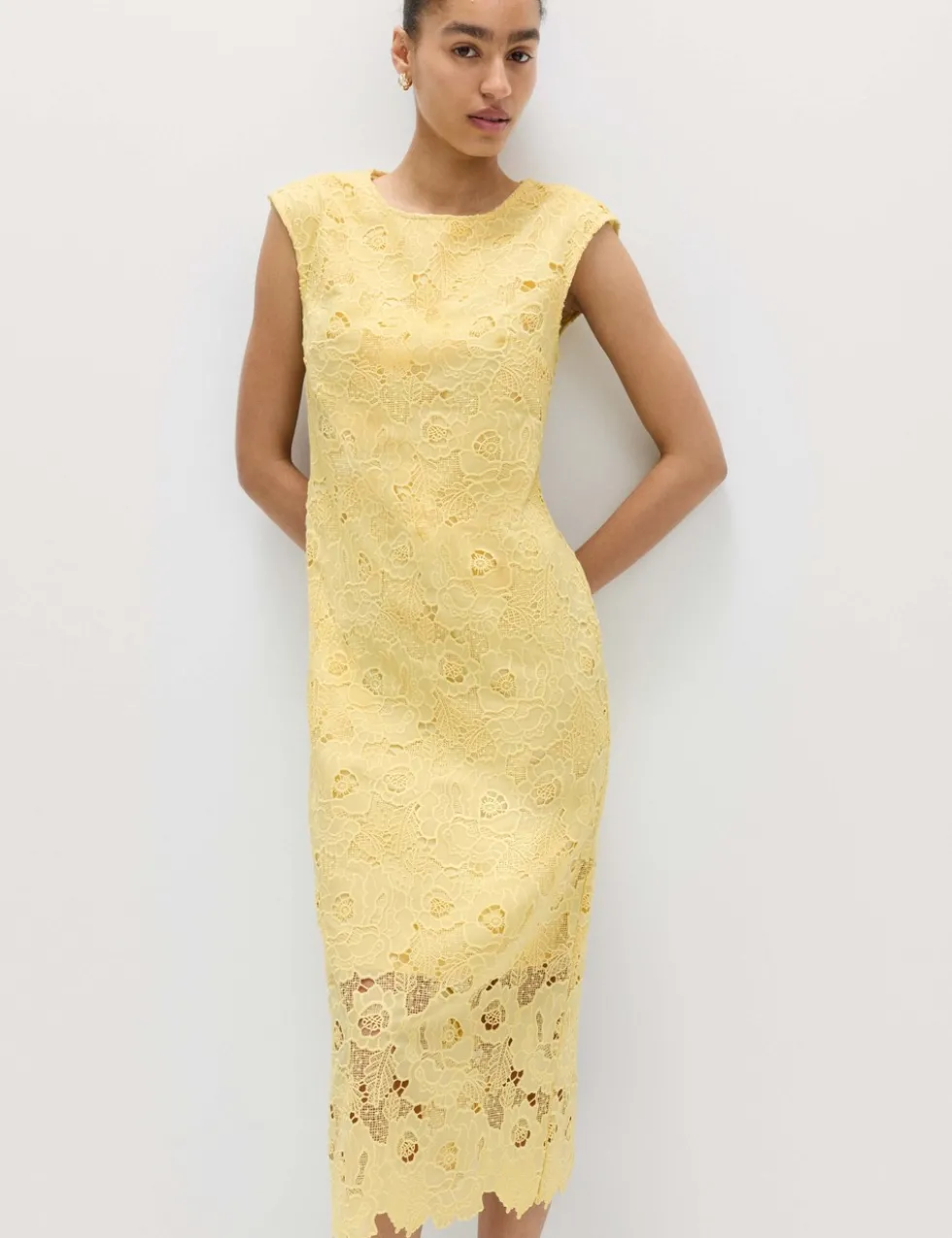 Lace Cutwork Detail Midi Column Dress