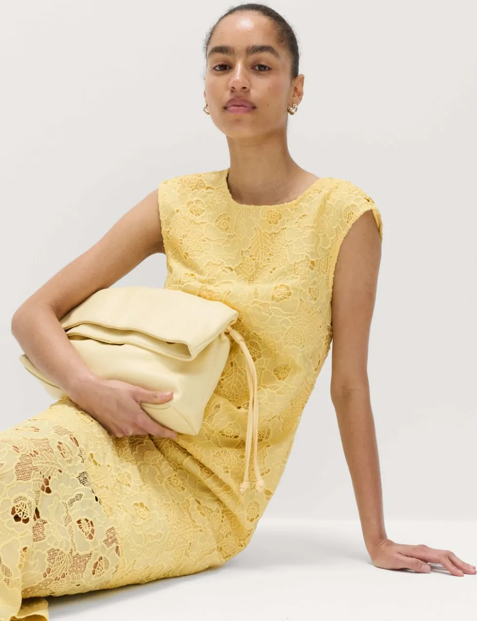 Lace Cutwork Detail Midi Column Dress