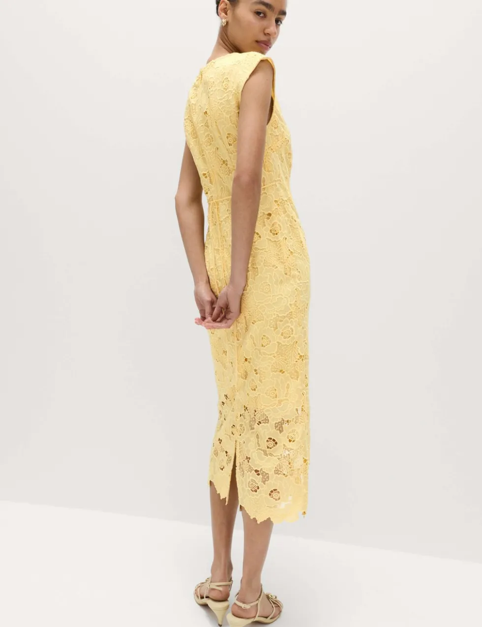 Lace Cutwork Detail Midi Column Dress